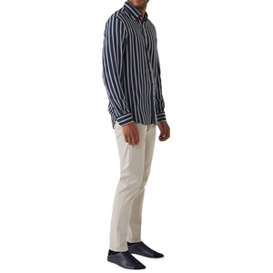 <span class=keywords><strong>Camicia</strong></span> Casual da Uomo in Popeline a Righe Larghe Bianche e Nere, Tinta in Filo, 100% ODM, Antipiega, con <span class=keywords><strong>Colletto</strong></span> Rovesciato, Vendita Calda Autunnale - Product Image 1