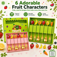 6-delige cartoon fruit kinderlepel vork cadeauverpakking gouden roestvrijstalen kinderbestek servies set