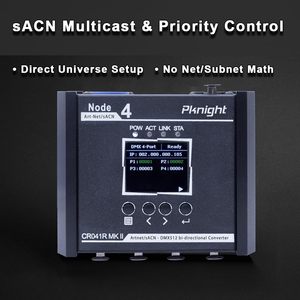 <span class=keywords><strong>Convertisseur</strong></span> DMX512 bidirectionnel 4 ports Art-Net/sACN Pknight, contrôleur <span class=keywords><strong>DMX</strong></span> compact en alliage d'aluminium, nœud PowerCON PoE USB-C pour scène - Product Image 2