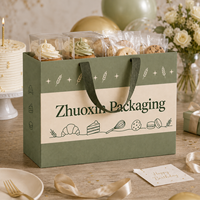 Sacs en papier personnalisés pour boulangerie avec poignées en ruban, emballage en papier vert pour pain, gâteaux, biscuits, boutique, à emporter