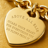 Bracelet en acier inoxydable à maillons épais avec breloque cœur, citation d'amour gravée, fermoir à bascule, or, argent, or rose, unisexe, inspirant
