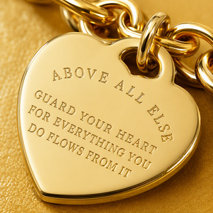 Bracelet en acier inoxydable à maillons épais avec breloque cœur, citation d'amour gravée, fermoir à bascule, or, argent, or rose, unisexe, inspirant - Product Image 2