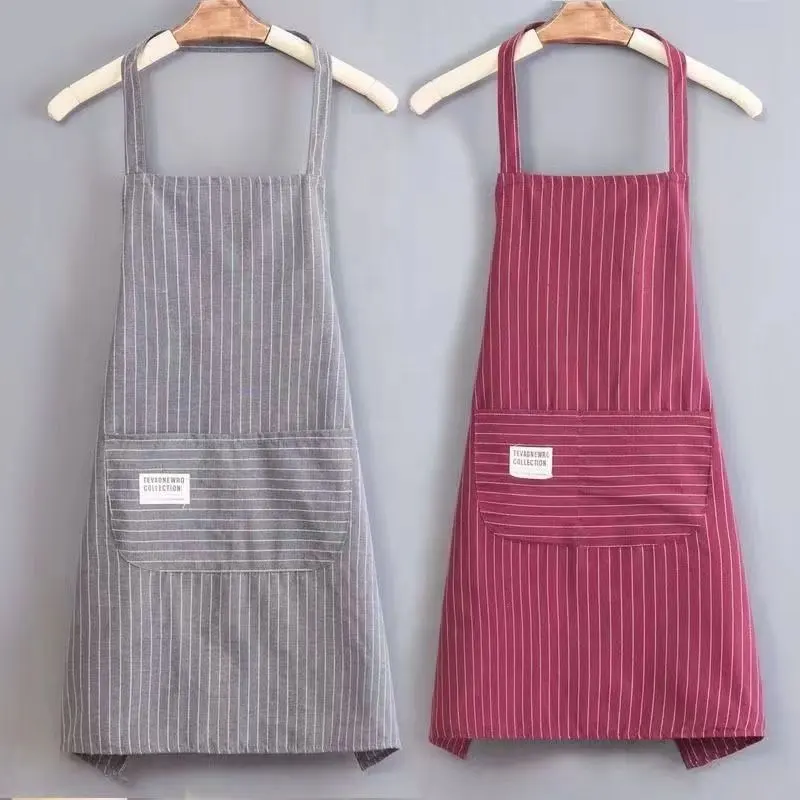 ผ้ากันเปื้อนสำหรับทำอาหารในครัวผ้ากันเปื้อนแบบเรียบง่ายมีกระเป๋าสำหรับผู้ชายและผู้หญิง