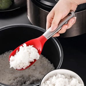 Cuchara para arroz de silicona y acero inoxidable, utensilio de cocina antiadherente rojo para olla arrocera - Product Image 1