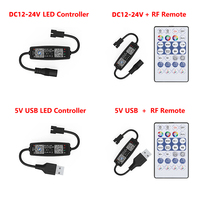 Mini Controlador LED USB 5V con Atenuador, Controlador SPI BT, DC 12-24V, 2048 Píxeles, Aplicación Inteligente con Control Remoto RF de 28 Teclas para Tira de Luces Mágicas WS2812 2811