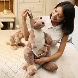 Wholesale new squishy soft cute stuffed animal plush toys mother child kangaroo animal products for baby gift