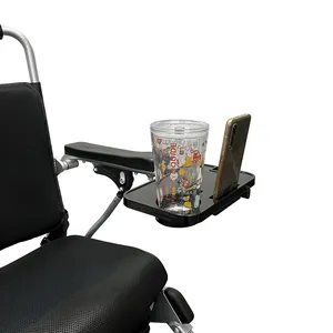 Bandeja cadeiras de rodas material abs KSM-PT01, para idosos, mesa de jantar com suporte de copo, suporte de telefone, cadeira de rodas, laço, superior, bandeja de alimentos