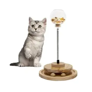 Kattenvoeder Speelgoed Voor Indoor Cat Slow Feeders Spring Speelgoed Grappig Hout Track Ball Roller Draaitafel Oefening En Spelen