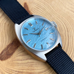 Tandorio 39mm Piloten-Mechanikuhr für Herren NH35 Uhrwerk Blaues Wellenzifferblatt Gewölbtes Saphirglas Große Krone Silberne Handschraubkrone - Product Image 4