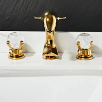 Robinet de salle de bain moderne FEIDU à double poignée en or, robinet de lavabo à 3 trous, poignées en laiton cristal, noyau de valve en céramique