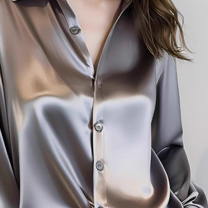 <span class=keywords><strong>Camisa</strong></span> de Satén Acetato Gris de 14 Colores, <span class=keywords><strong>Camisa</strong></span> Profesional de Seda Francesa Elegante de Manga Larga para <span class=keywords><strong>Mujer</strong></span> - Product Image 3