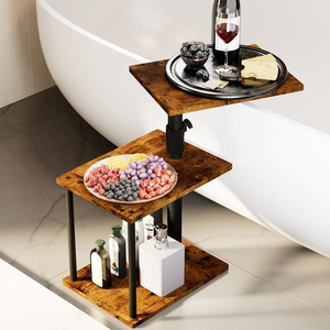 360° Drehbarer Beistelltisch mit Stauraum Höhenverstellbar Modernes Antikes Design Steinplatte <span class=keywords><strong>C</strong></span>-förmiger Beistelltisch für Couch/Sofa Walnuss-Optik - Product Image 6