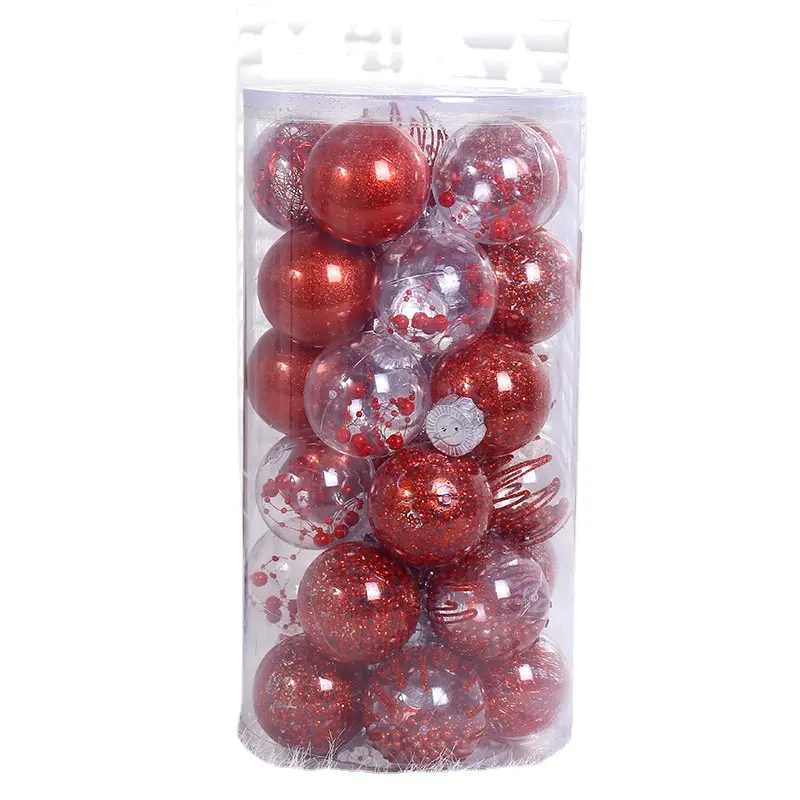 Usine en gros personnalisable 24 pièces en plastique transparent acrylique rond boules de noël ornements pour les fêtes de mariage d'arbre de noël