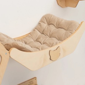 Wooden Wall Cat <b>Bed</b> Oval Natural Wood Color With Cushion For Cats Pet Furniture - Product Image 1
