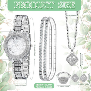 Set di 7 Pezzi di Lusso con <span class=keywords><strong>Orologio</strong></span> e <span class=keywords><strong>Bracciale</strong></span> da <span class=keywords><strong>Donna</strong></span>, Elegante Set di Gioielli con Strass <span class=keywords><strong>per</strong></span> San Valentino, <span class=keywords><strong>Orologio</strong></span> al Quarzo e <span class=keywords><strong>Bracciale</strong></span> da Polso Femminile - Product Image 2