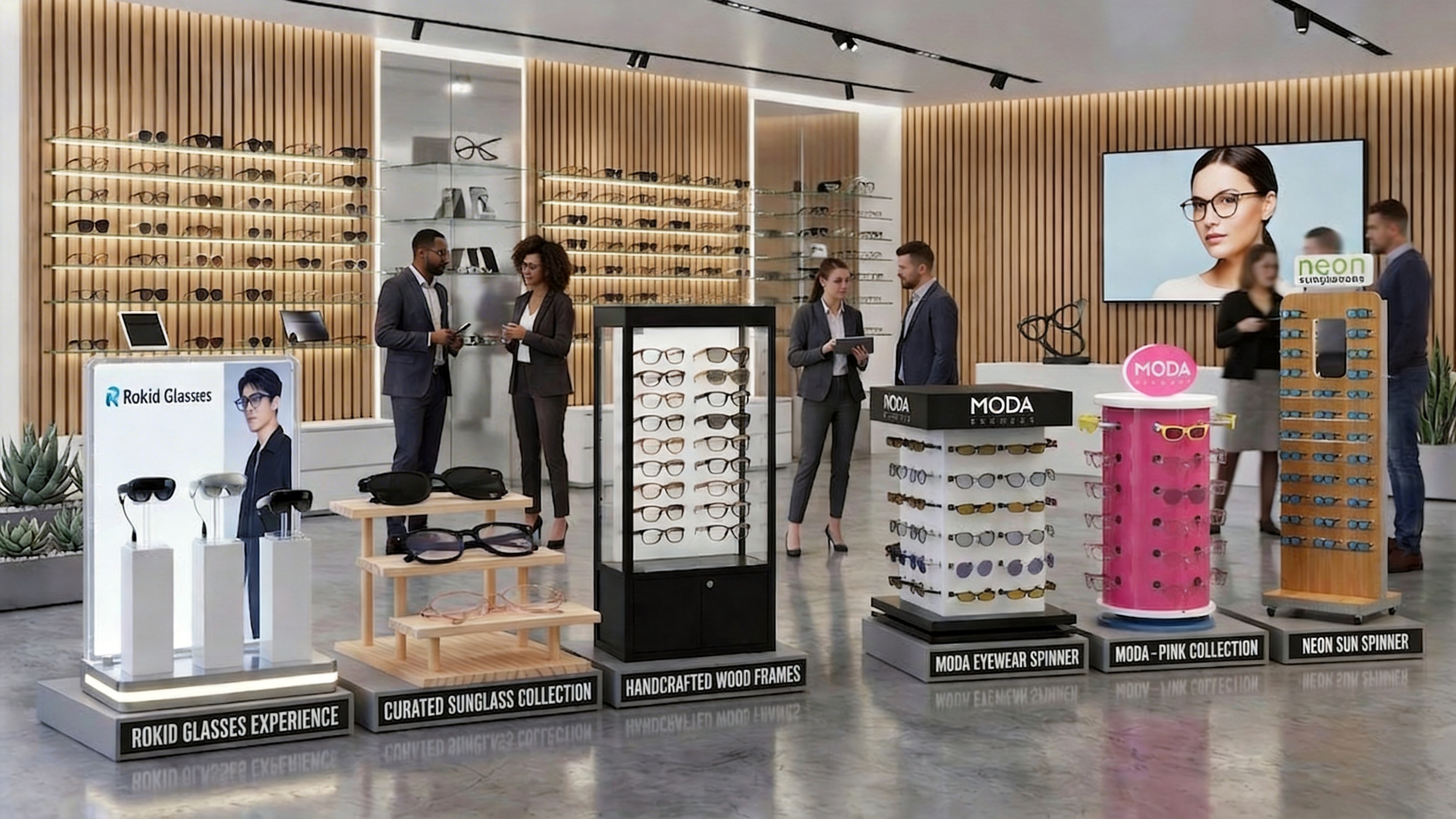 Custom Eyewear Rack for Optical Shop Luxury Glasses Sunglasses Display Stand Metal Acrylic Wood Retail Store Branded Unit Apache — view 2