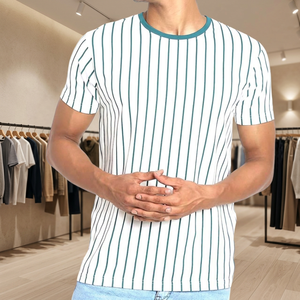 เสื้อยืดแขนสั้นคอกลมลายทางสำหรับผู้ชาย ทรงปกติ สวมใส่สบาย - Product Image 3