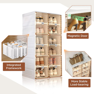 Scarpiera Multifunzione Grande con Scomparti, Organizzatore per <span class=keywords><strong>Stivali</strong></span>, <span class=keywords><strong>Scatola</strong></span> Portascarpe di Lusso Pieghevole in Plastica con <span class=keywords><strong>Porta</strong></span> Magnetica Trasparente - Product Image 6