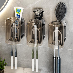 ที่วางแปรงสีฟันแบบติดผนังพร้อมที่เก็บแก้วน้ำ ไม่ต้องเจาะติดตั้ง ดีไซน์ทรงสี่เหลี่ยมทนทานสำหรับใช้ในห้องน้ำ - Product Image 1