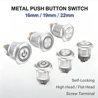 Interrupteur à bouton-poussoir LED étanche 16mm 19mm 22mm, auto-bloquant, borne à vis métallique, cinq couleurs, contrôle industriel