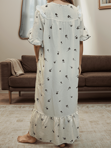 ODM/OEM Baju Tidur Wanita Ukuran Besar Motif Bunga Ruffle Seksi Berbahan Renda Lembut Lengan Pendek - Product Image 2