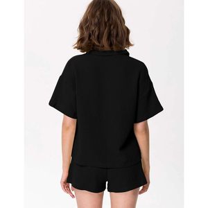 Conjunto Casual de 2 Piezas para Mujer, Camisa de Algodón con Botones y Pantalones Cortos de Gasa, Atuendo Transpirable para Primavera/Verano - Product Image 4