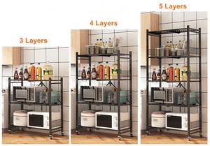 छोटे अंतरिक्ष संगठन के लिए पांच-स्तरीय भारी शुल्क काले धातु रसोई शेल्फ व्हील फोल्डेबल गैरेज भंडारण रैक - Product Image 3