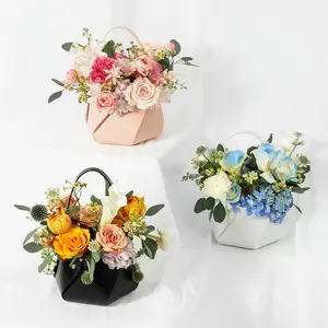 The Newest Luxury Leather Flower Basket Fashion Portable Flower Box With Handle Leather Flower Box For Lover