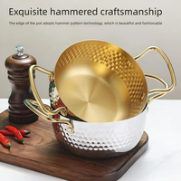 Marmite à soupe et nouilles en acier inoxydable martelé de style coréen, à double poignée, résistante à la chaleur, facile à nettoyer, compatible avec les cuisinières à induction et les cuisinières à gaz