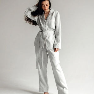 Vendita all'ingrosso all'ingrosso della fabbrica del pigiama della biancheria semplice delle donne del pigiama <span class=keywords><strong>Set</strong></span> di biancheria da notte abbigliamento da notte tessuto di <span class=keywords><strong>lino</strong></span> del pigiama <span class=keywords><strong>Set</strong></span> Made in China - Product Image 5