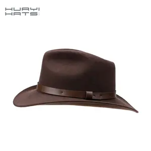 HUAYI HATS Custom Herbst Freizeit Männer Australische Wolle Dunkelbraun Breiter Filz Cowboy Western Hüte