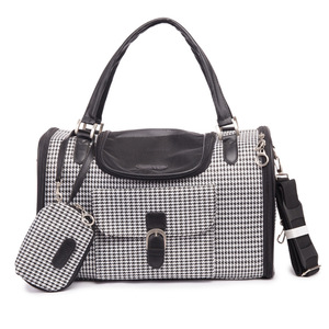 Pet Carrier Houndstooth Black And Pink Portable Travel Bag For Dogs And Cats <b>Small</b> Size With <b>Wallet</b> And Strap - Product Image 1