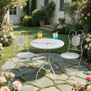 Outdoor <strong>Patio</strong> <strong>Furniture</strong> - Table and Chairs, 3-piece Set Table and Chairs with <strong>Iron</strong> and Mosaic Decorations, Perfect for <strong>Patios</strong> - Product Image 5
