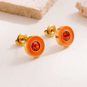 Pendientes de Bloques de Color Chapados en Oro de 18K de Alta Calidad, Diseño Redondo, Pendientes de Acero Inoxidable 304 con Electroplacado al Vacío - Product Image 4