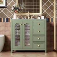 Modern berdiri bebas Modular kamar mandi Vanity hijau keramik Basin laci dibuat melamin MDF papan Bespoke desain harga grosir