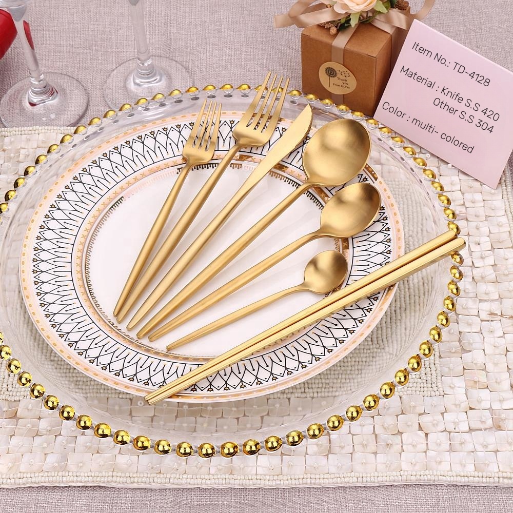 Wholesale Matt Gold Flatware Set Portugal 304 Stainless Steel Cutlery for Wedding Restaurants Home Luxury Knife and Fork Spoon · image 6