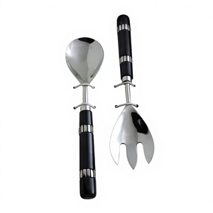 Ensemble de serveurs à salade en acier inoxydable de qualité supérieure avec manche en résine, ensemble de couverts cuillère-fourchette, ustensiles de cuisine, essentiels pour la cuisine - Product Image 1