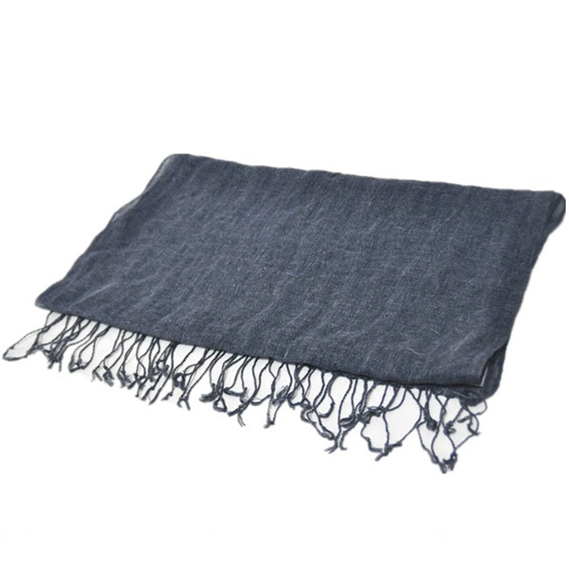 Женский Длинный шарф-шаль, экологичный однотонный льняной хиджаб синего цвета с Фениксом, лето 100%