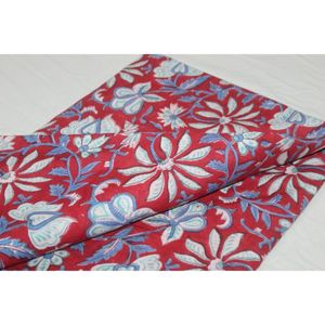 Tissu en coton imprimé floral rouge et bleu 110 GSM pour rideaux, couches, textiles de maison, sacs, accessoires au meilleur prix - Product Image 2