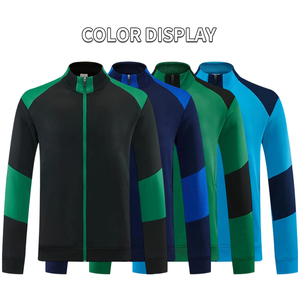 Survêtements pour hommes à blocs de couleur, manches longues, fermeture éclair, col montant, tissu respirant en polyester, vêtements de sport toutes saisons - Product Image 2