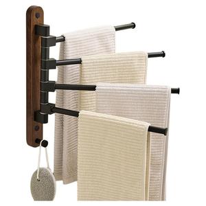 Toallero Giratorio de Pared de Madera de Nogal Negro de Lujo Ligero, Sin Perforaciones, Accesorio de Almacenamiento de Toallas para Baño - Product Image 1