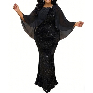 Vestido Largo de Lentejuelas para Mujer con Capa de Gasa, Vestido de Noche Formal con Broche de Perlas, a la Moda - Product Image 2