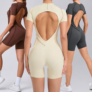 <b>Women's</b> Plus Size Active Stretch Backless Crew Neck Short Sleeve <b>Romper</b> Bodysuit for Running Training Spandex/Nylon - Product Image 1