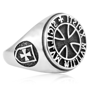 yunnique Men's <b>Titanium</b> Steel <b>Ring</b> Round Cross English Lettering Silver Fashion Jewelry Gift - Product Image 3