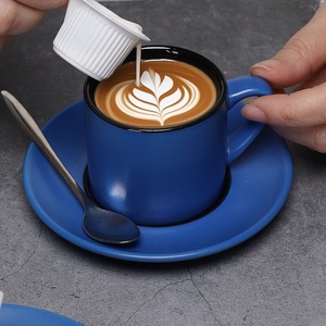 Service de vaisselle rond en céramique bleu et noir, ensemble moderne d'assiettes et de bols en porcelaine pour restaurant et usage domestique quotidien - Product Image 4