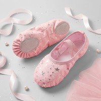 Chaussons de danse souples et respirants BX116 à motif patte de chat, chaussures de ballet estampées ciel étoilé doré pour enfants, tout-petits et femmes, idéales pour l'entraînement de danse