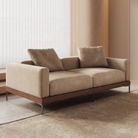 Juego de Sofás para Sala de Estar, Sofá Seccional Modular con Base de Madera Maciza, Tela Beige, Patas de Metal Plateado, Canape de Perfil Bajo