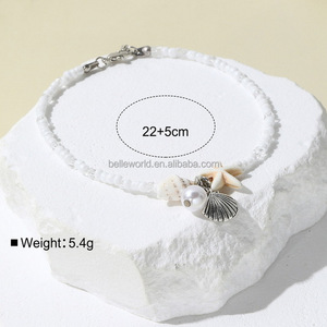 Tobilleras de Venta caliente de BELLEWORLD para mujer, joyería de moda, tobilleras para niñas, joyería <span class=keywords><strong>tejida</strong></span> hecha a mano diaria para pies, <span class=keywords><strong>tobillera</strong></span> de concha con cuentas - Product Image 2