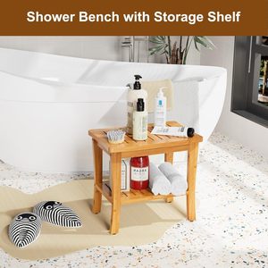 Banc de douche en bambou Ruoyi avec étagère de rangement, siège de salle de bain imperméable pour spa, 34,3x46,7x50,8 cm - Product Image 3