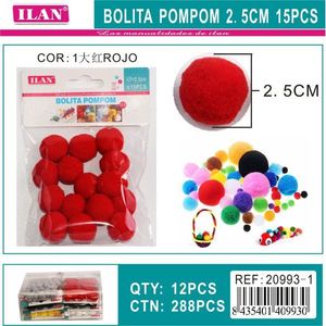 Palline Pompom Ilan 2,5 cm Rosse 15 Pezzi Decorazioni Artigianali - Product Image 3